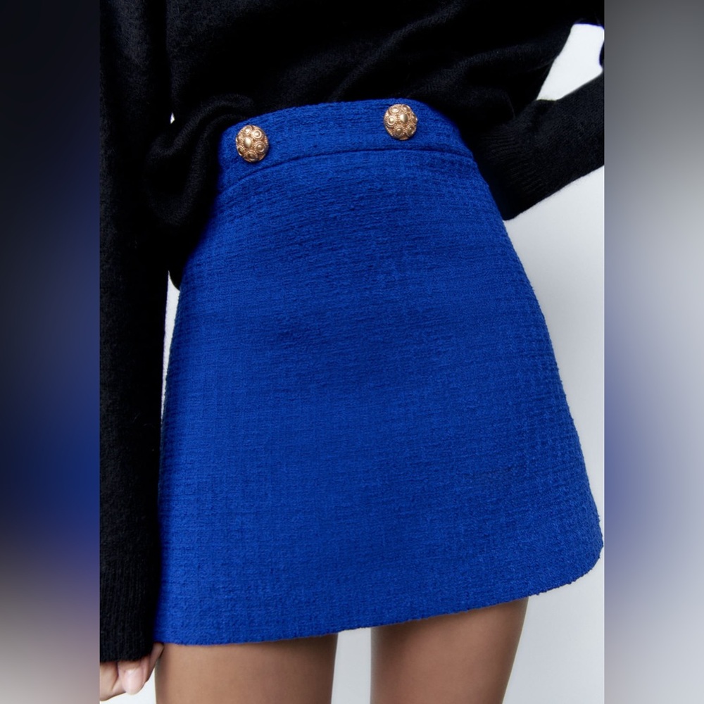 Zara Textured Blue Mini Skirt XS